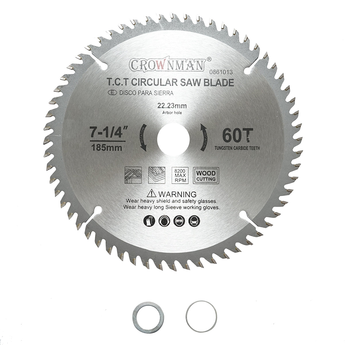 Wood saw blade circular disc 185x22.23mm, max speed 8200rpm, 60 teeth Crownman